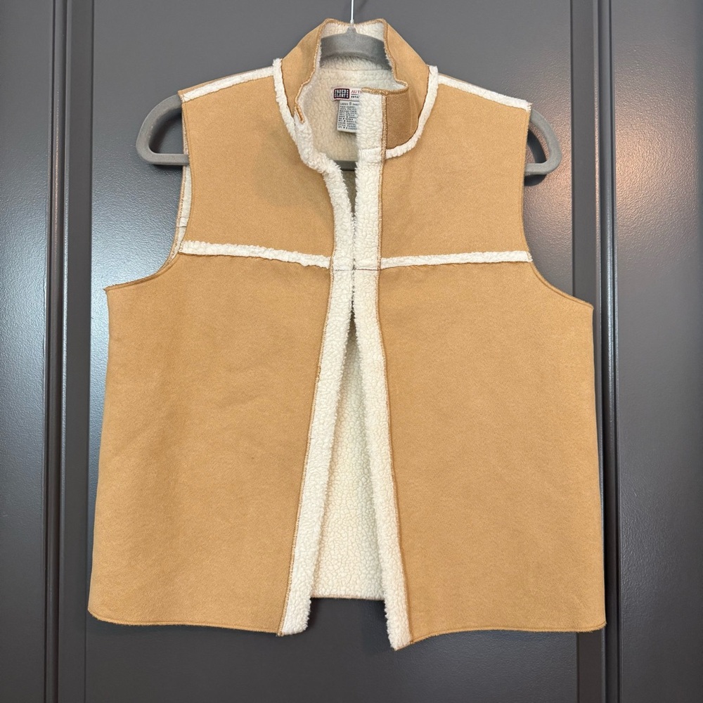 Vintage Tan Suede Sherpa Lined Vest Faded Glory - Small
